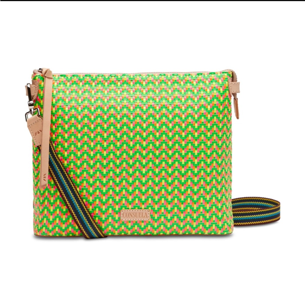 Consuela Crossbody Bag Green and Pink Chevron